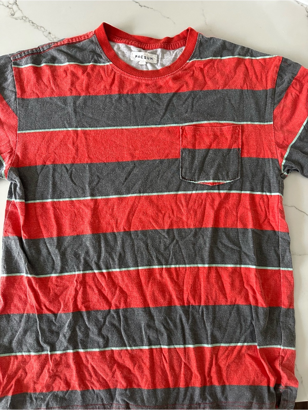 PacSun Orange and Gray Striped Pocket Tee